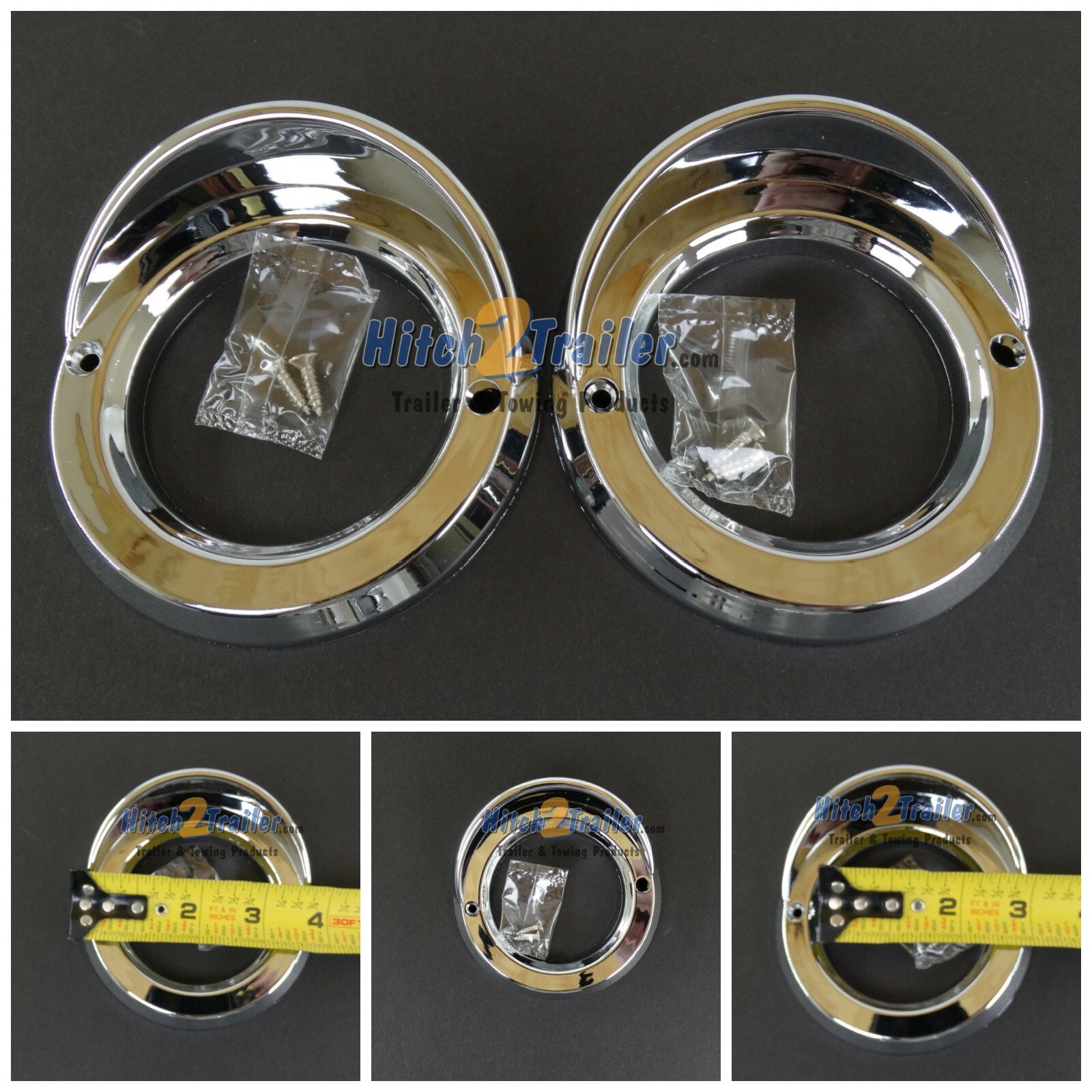 (2) 2.5" Round Marker light Chrome bezel w/ Visor Truck Trailer Grommet