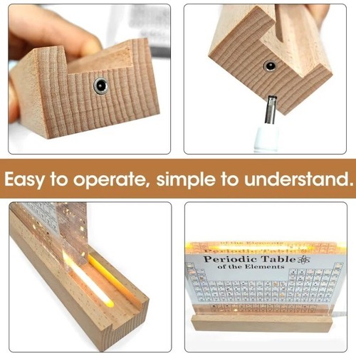 Tabla Periódica de Elementos Expositor Acrílico Madera USB LED Base de Luz Regalo Decoración - Imagen 6 de 7