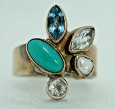Starborn Creations Ring Sterlingsilber, Türkis, Süßwasserperlen & Topas, 9