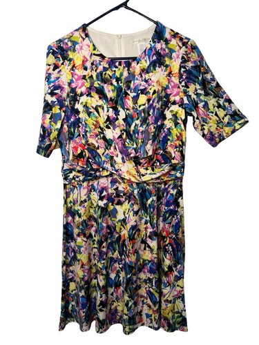 London Times Floral Dress Womens 10P Ruched Elastic Waist Short Sleeve Zip NEW - 第 1/12 張圖片