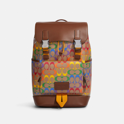 NWT Coach MEN's Track Backpack In Rainbow Signature Canvas C9845