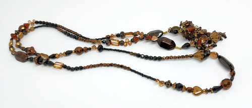Lovely Long Necklace By Michal Negrin With Shades Of Brown And Black Crystals. - Picture 12 of 17