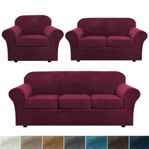 Samt Stretch Elastisch Sofabezug Wohn Couch Schonbezüge Schoner 1/2/3 Sitzer - Bild 25 von 112