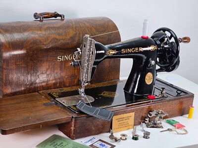 1945 SINGER 15K NÄHMASCHINE, GEWARTET, HANDKURBEL, SCHWERLAST, LEDER & STOFF