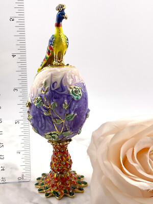 Peacock Faberge Egg style Jewelry box Multi colored Rainbow Fabrege egg Gold