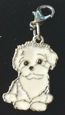 White Maltese Bichon Dog Pup Bag Purse Charm Dangle Zipper Pull Jewelry
