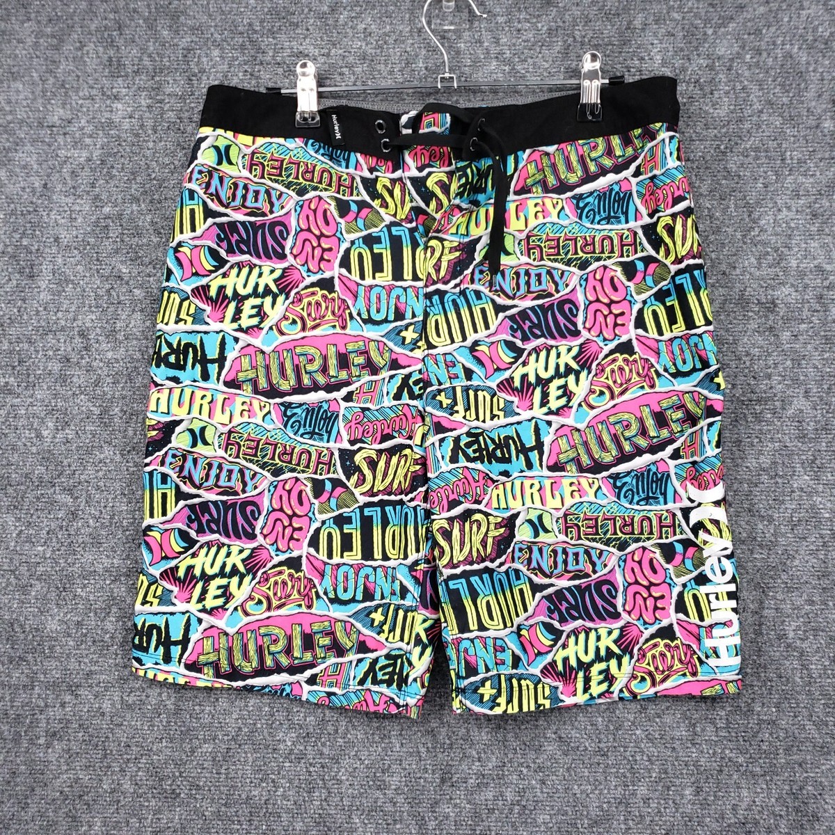 Hurley Swim Trunks Mens 29 Neon Pink Blue Ripped Sticker Hurley Swim Trunks Mens 29 Neon Pink Blue Ripped Sticker