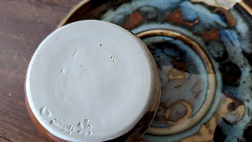 Vintage Studio Pottery 8 1/2" Chip & Dip Blue Browns Beige Tones Beautiful - Picture 6 of 7