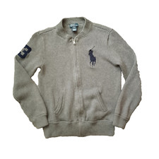 Vintage Polo Ralph Lauren Sweater Boys L 14-16 Gray Cardigan Big Pony Full Zip