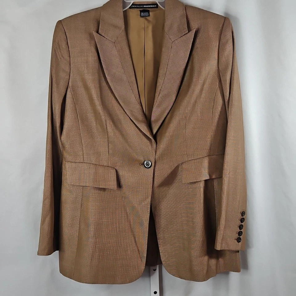Conjunto de blazer y pantalones para mujer Linda Allard Ellen Tracy color tostado talla 14 Foto 3 de 4