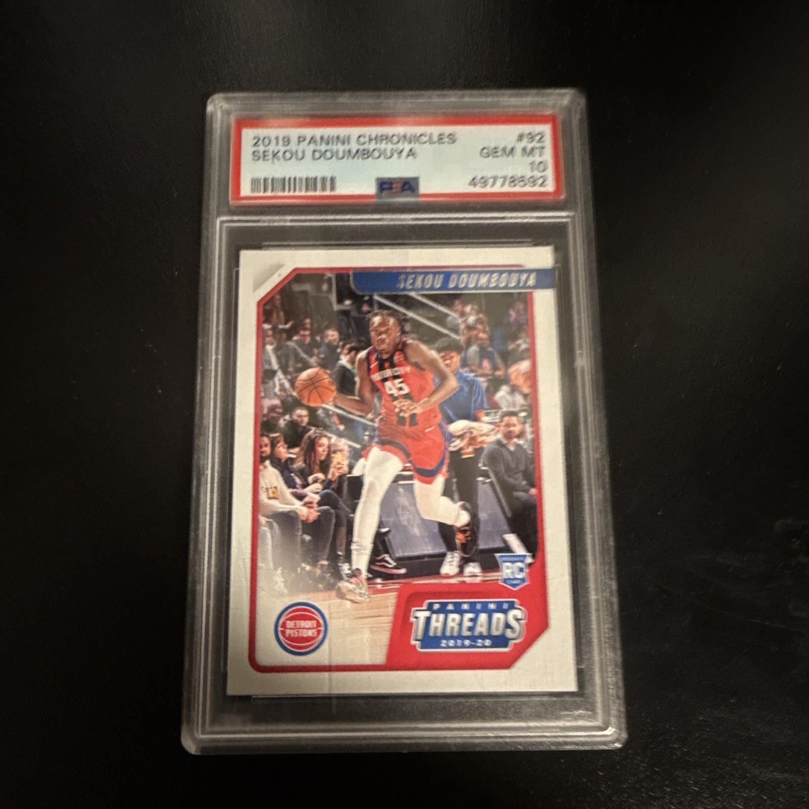 Panini 2019-20 Chronicles Threads Rookie Sekou Doumbouya #92 Pistons PSA 10
