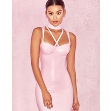 House of CB Women's S Pink Lilac Lysandra Halter Latex Corset Mini Dress NWT
