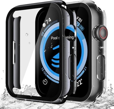 2 Pack Ultra-Thin Waterproof Hard Case with Tempered Glass for 45mm Apple Watch
