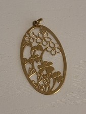 14K Solid Yellow Gold Classic Florentine Pattern Necklace Charm! .7 Gm