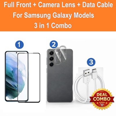 Full 3D Displayschutzfolie + Kamera Linse Schutz + Datenkabel für Samsung Galaxy