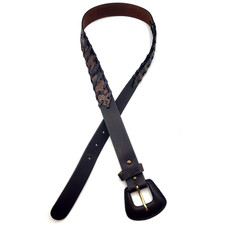 THE LIMITED Brown Leather Belt w/Laced-on Snakeskin Italy Womens Large 37" Long