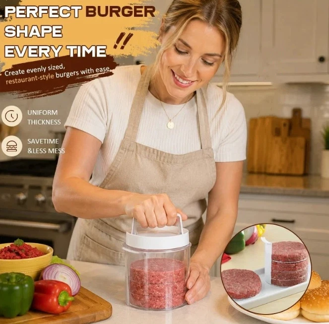 Máquina para hacer hamburguesas, hamburguesas caseras fáciles - prensa y contenedor, multicapa antiadherente