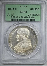 1834-R Italy Vatican City Silver Scudo PCGS AU58 OGH