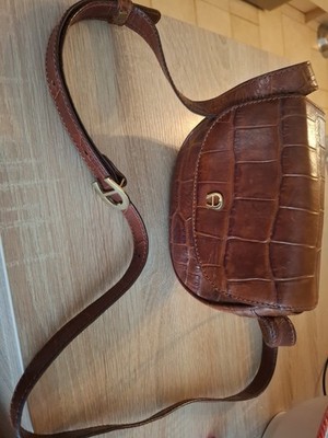 Edle AIGNER Vintage Umhängetasche  aus braunem Leder /Kroko  Optik