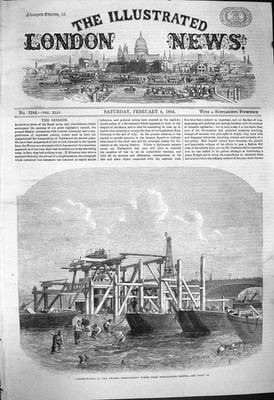 Alter antiker Druck 1864 Thames Embankment Works Westminster Bridge London 19th