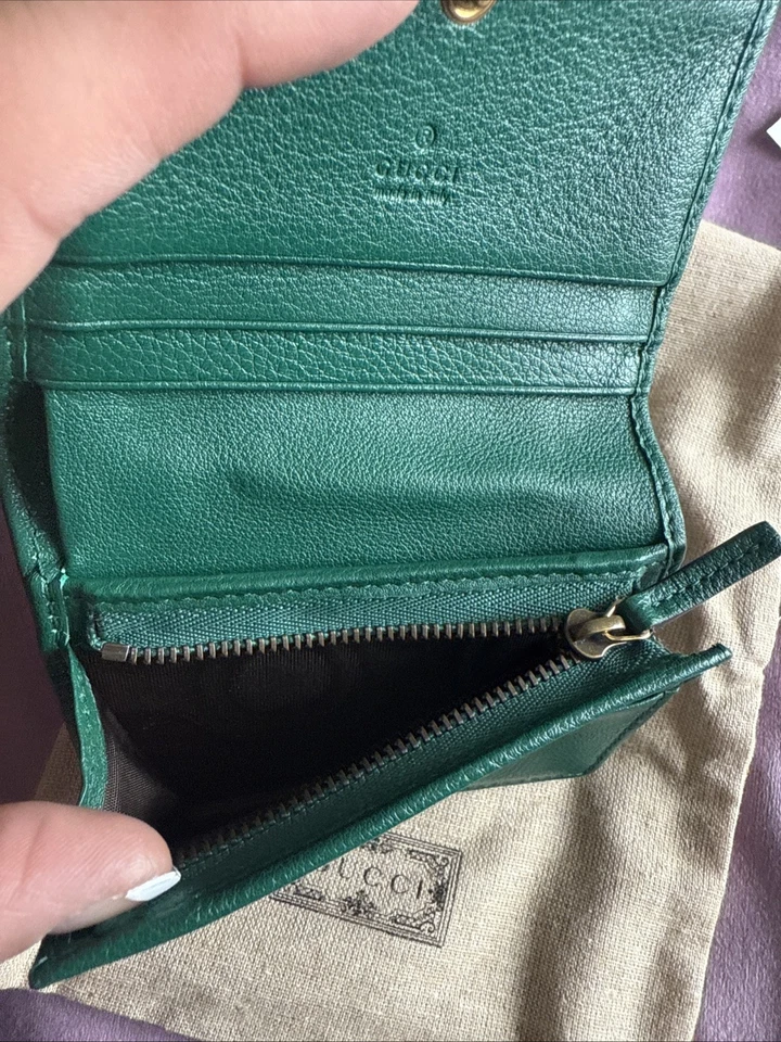 Carteira Gucci Feminina Gucci Diana Estojo Cartão Couro Verde GG Duplo - Imagem 3 de 4