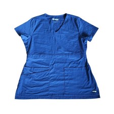 Greys Anatomy by Barco Womens Blue Spandex Stretch V-Neck Scrub Top Large 342