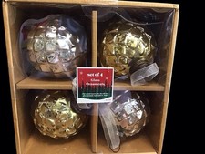 Set of 4 Large Gold  Silver Mercury Glass Tree Ornaments - Kugel Style India