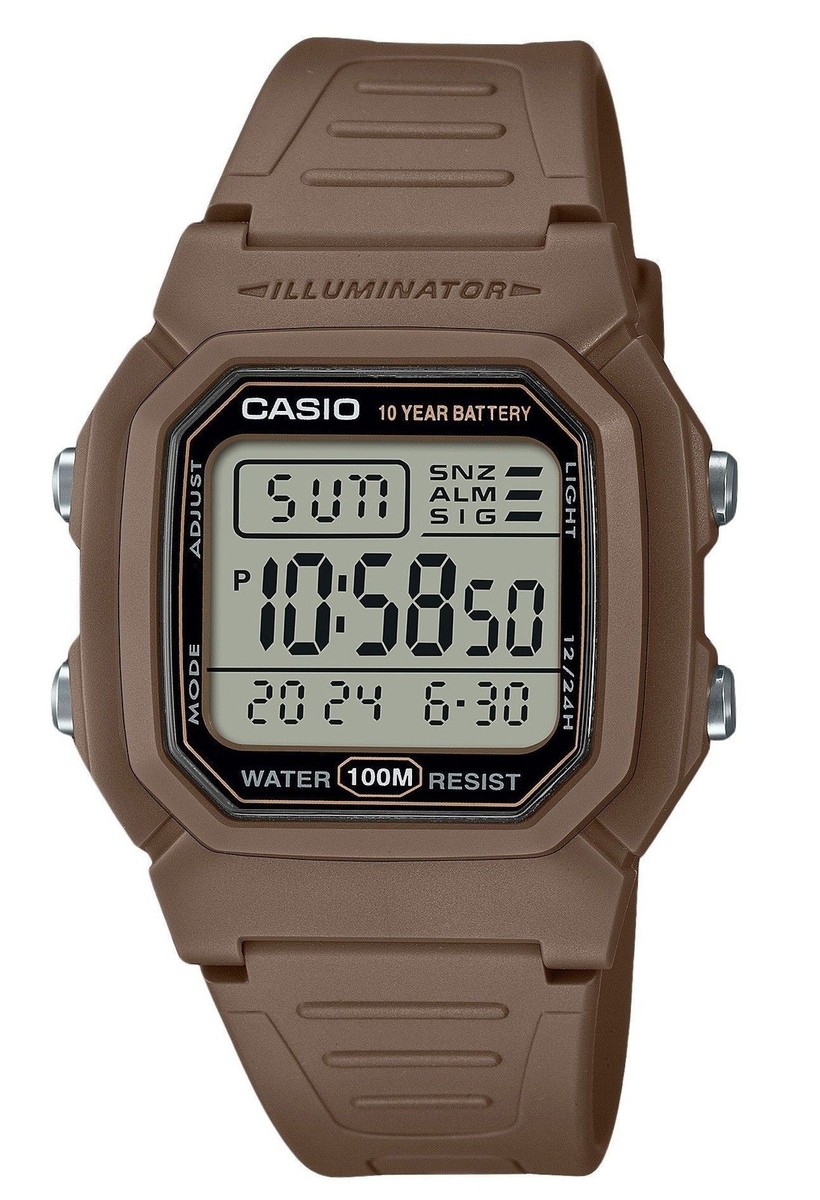 Casio Digital Brown Dual Time Resin Strap Quartz W-800H-5AV 100M