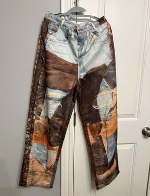 Micas Patchwork Print Straight Leg Jean Pants   NWT, Size XL