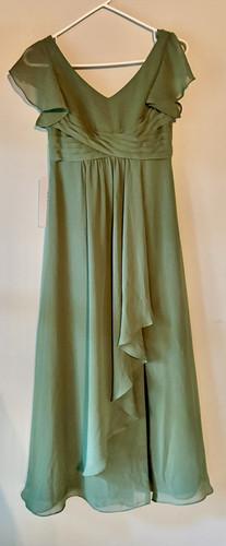Azazie Omari Juniors Custom Size Eucalyptus Chiffon Cap Sleeve Dress