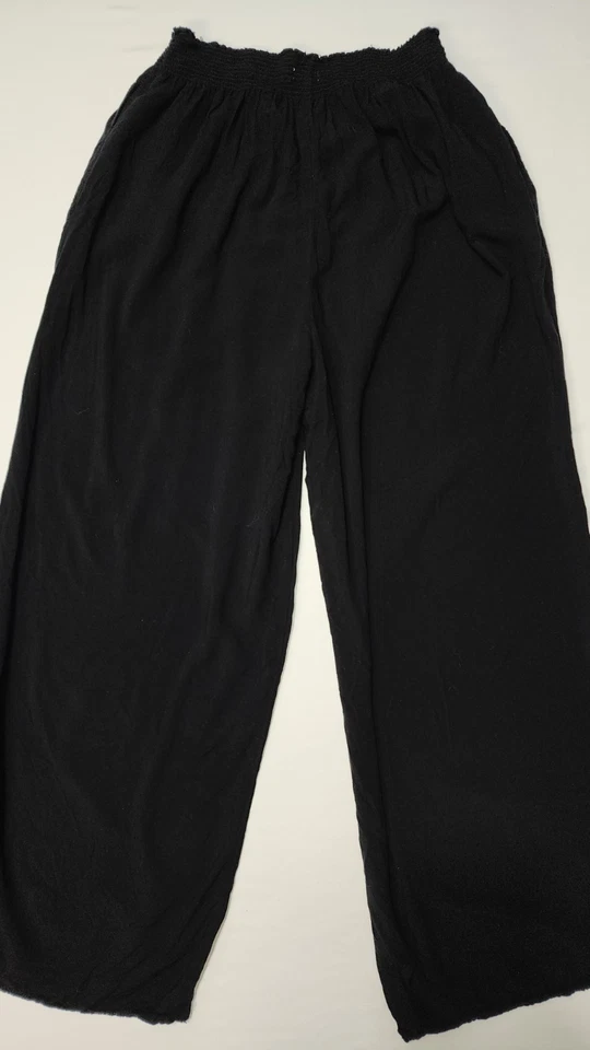 Pantalones negros sueltos de rayón de pierna ancha para mujer Garage talla S Foto 4 de 4