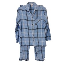 Blue Plaid Wondershop Mens Pajama Set Sz M Sleepwear Flannel W/ Piping Trim O23