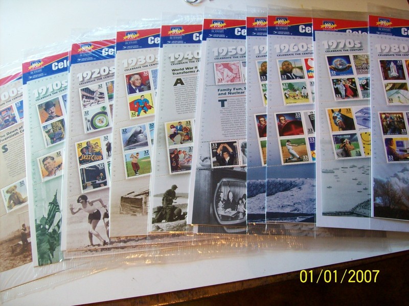 CELEBRATE THE CENTURY STAMPS, COMPLETE SET, + 2 EXTRA, ALL STILL SEALED, NO RES