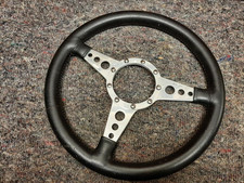 MGB S/H 14in Motolita Flat leather rim steering wheel, ring  & fixing screws.