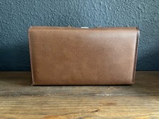 Vintage Brown Faux Leather Cassette Tape Carrying Case Holder 24 Slots Storage