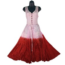 Mamta Midi Dress One Size Pink Red Smocked Embroidered Boho Festival Sleeveless