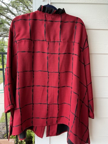 Ali Miles Blouse Tunic Red Black Large Pockets 3 Button 3X - Picture 11 of 15