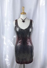 Sequin Shimmer Fitted Bodycon Mini Dress Formal Glam Party Metallic Silver Pink