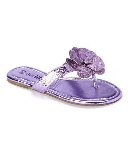 CHATTIES NWT GIRLS size 4 PURPLE PETAL GLITTER FLOWER SANDAL - Picture 1 of 5