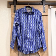 Robert Graham Shirt Mens XL Blue Check Jacquard flip cuff Button Up Casual