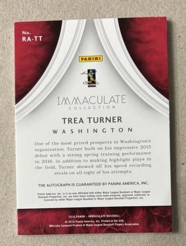 2016 IMMACULATE COLLECTION ROOKIE AUTOGRAPHS RED TREA TURNER AUTO #’D 3/25 - Picture 2 of 2