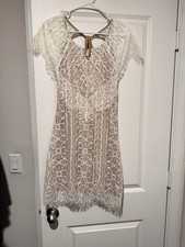 Signature 8 Women's White Floral Lace Open Back A-Line Knee Dress M