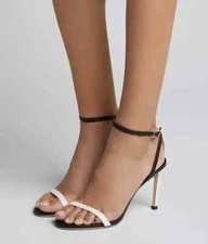 Jimmy Choo Minny 85 Lizard Embossed Leather Sandals Women's 39/9 US Black/White