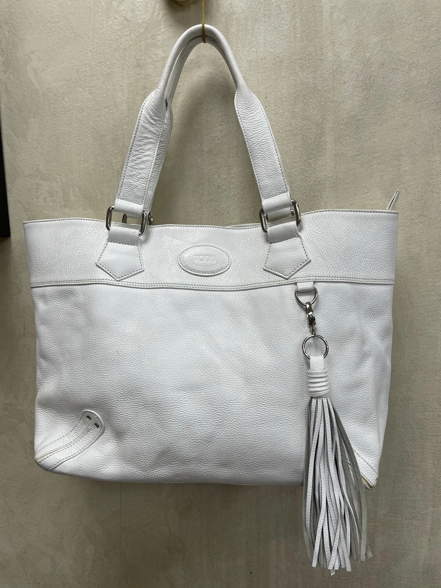 Authentic Nice Classy TODS WHITE leather Large Purse bag TASSEL