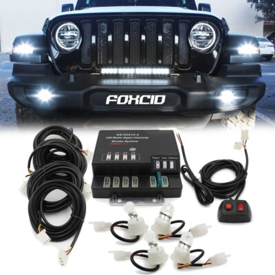 White 4 HID 80W Bulbs Hide-a-way Emergency Strobe Light Kit 13 Flashing Mode New