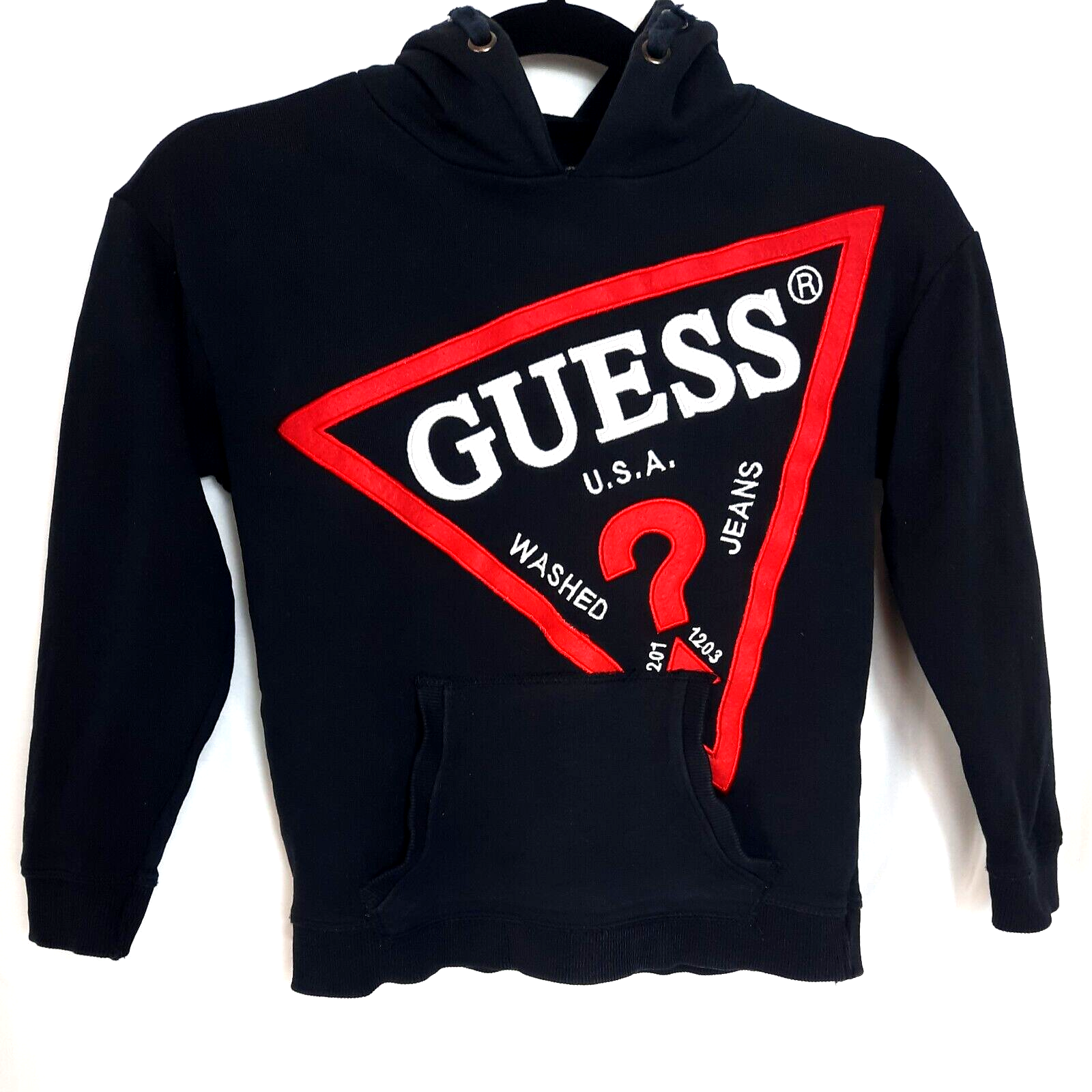 GUESS Embroidered Sweatshirt Size 7 Youth Hoodie Black Large Logo