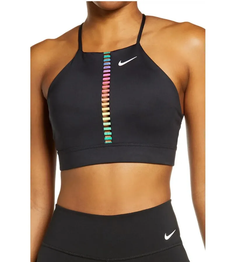 Nike Women Dri-fit Indy Rainbow Ladder Sports Bra Black Size XS 2570