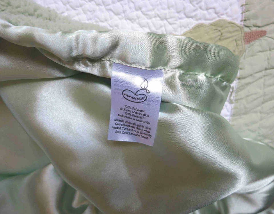 BeanSprout Monkey Pale Green Sherpa & Satin Baby Boy or Girl Blanket EUC - Image 2 of 2