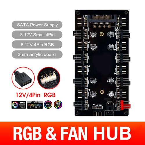 1 To 8 Multi Way RGB PWM HUB Splitter for PC Fan 12V/4 Pin LED Light Adapter New - Afbeelding 16 van 20