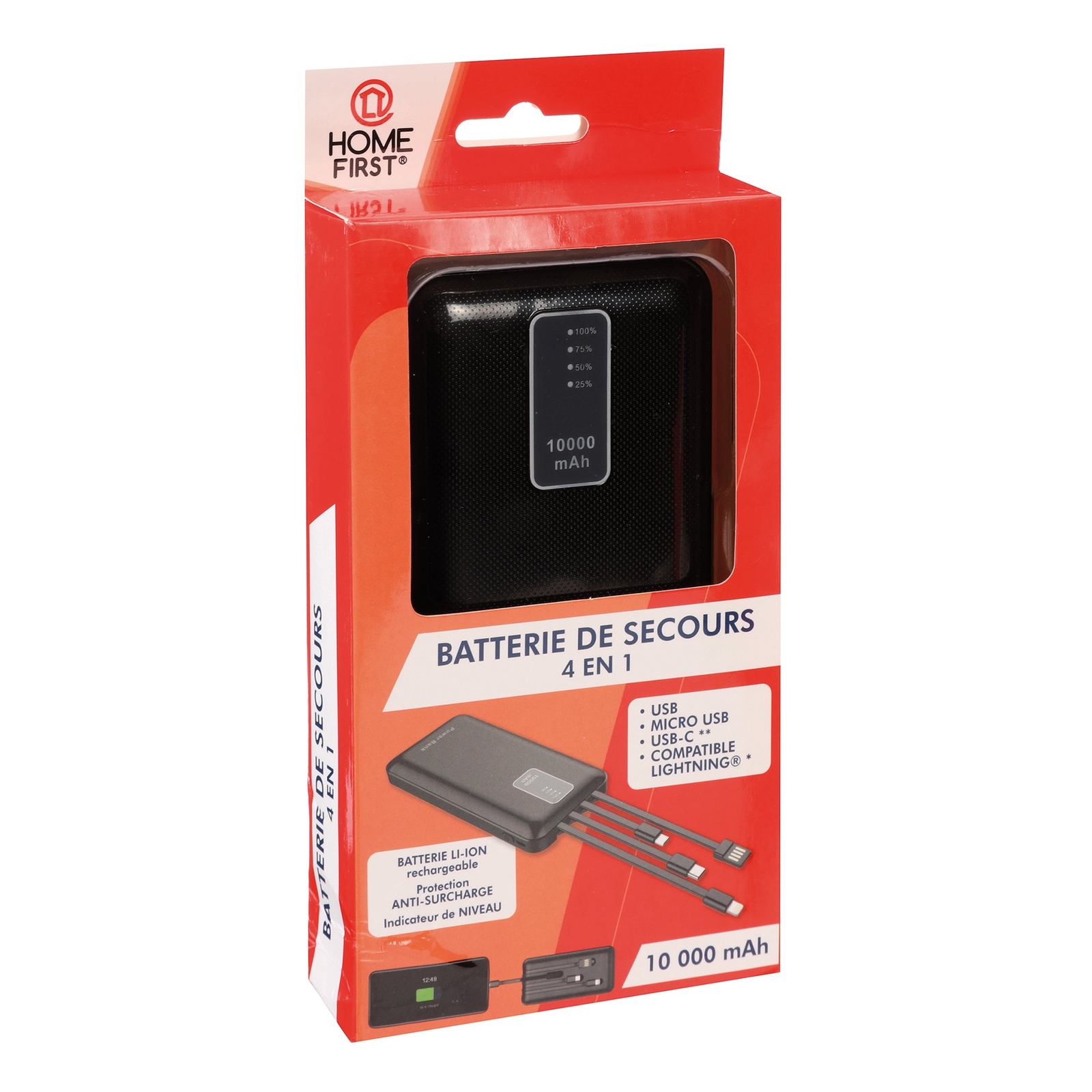 Batterie LI-ION rechargeable 4 en 1 power bank compacte universelle USB-C